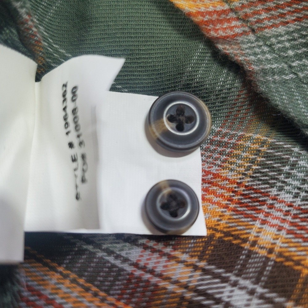 Prana Dolberg Flannel Shirt Mens Small Tall Kale Green Plaid Organic Cotton New - Picture 8 of 11